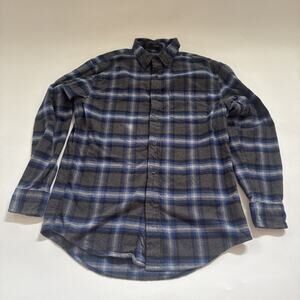 PENDLETON Mens Small Cotton Flannel MASON Plaid BLUE Gray Camping Hiking